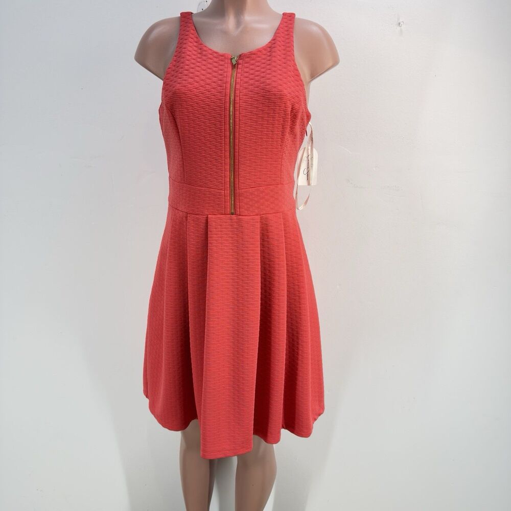 NWT Jessica Simpson Women Dress 10 Orange Textured Cut Out Back Pleated Pocket - Picture 1 of 16